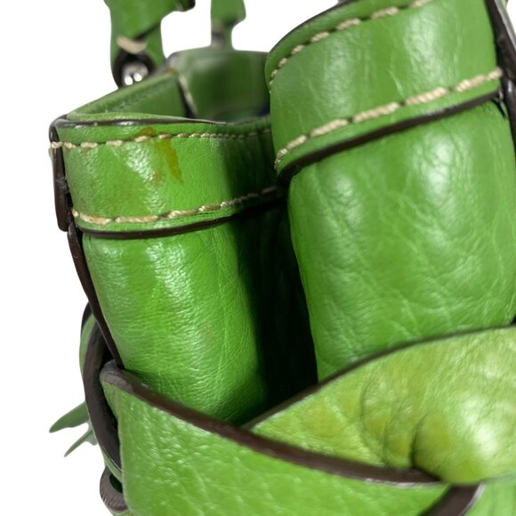 COACH Hamilton F13084 Green Leather Braided Belt Zip Top Shoulder Bag + Tag/Fob - Picture 4 of 13